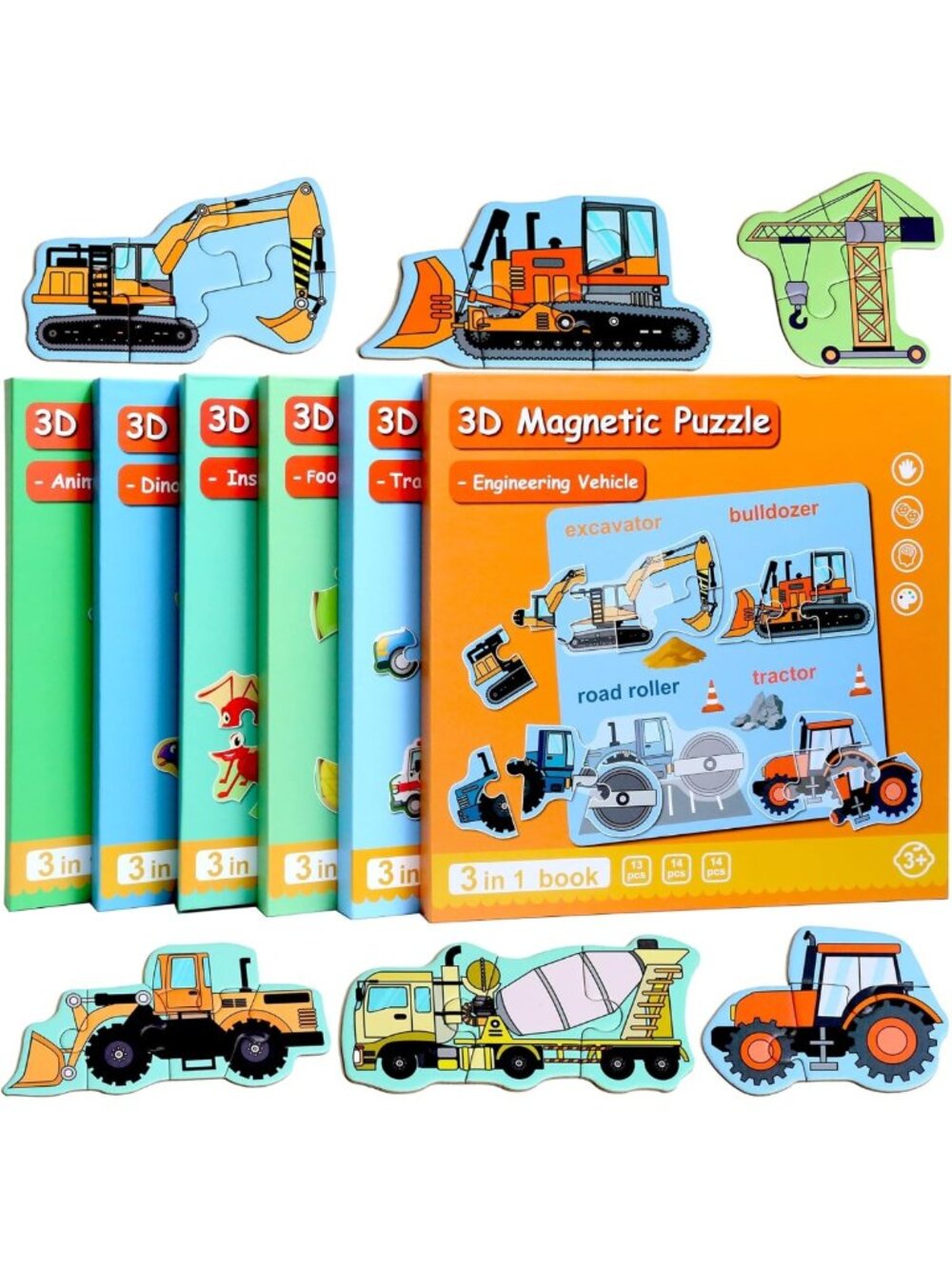 Magnetic Excavator Puzzle Toy for Kids 3-5, Travel-Friendly Toddler Activity